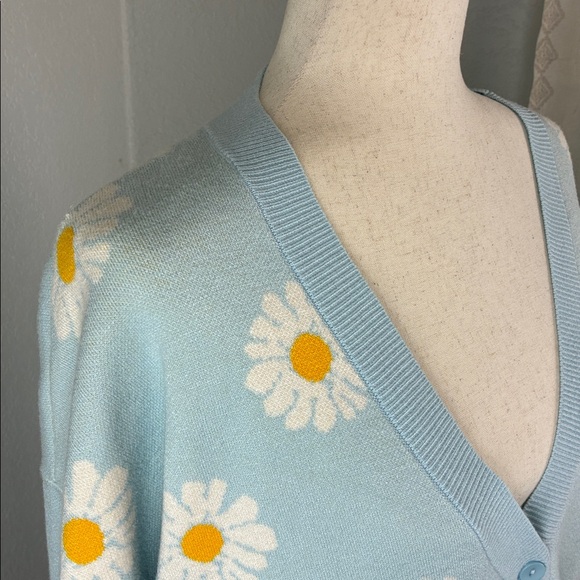 Daisy Floral Blue Women's Sweater Cardigan Size XL - Picture 3 of 8